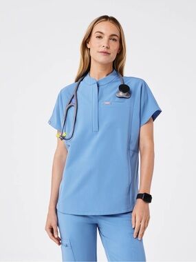 Figs Montex Scrub Top Cecil Blue